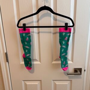 Figs Women's Vibrant Green and Pink Compression Socks